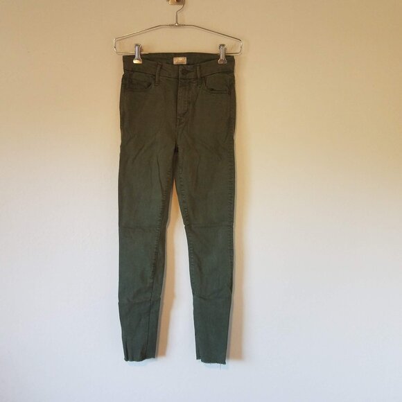 Mother Jeans Women's 25 High Waisted Looker Ankle Fray Military Green 1411-402